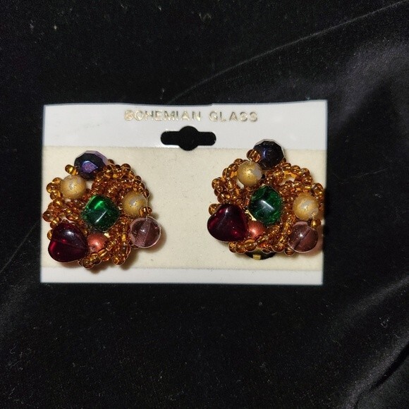Bohemian Art Glass Clip On Earrings Multicolor - Picture 2 of 4